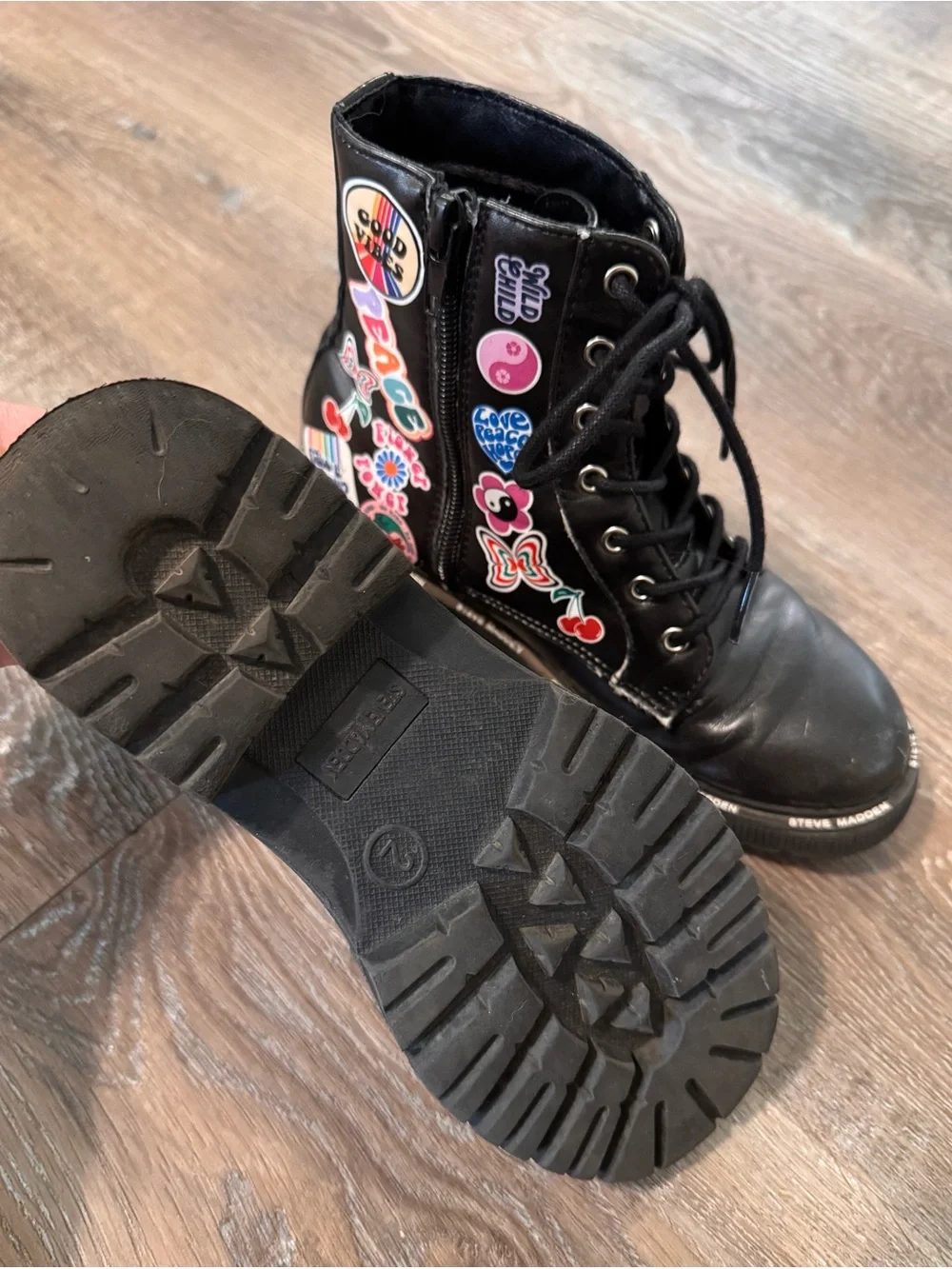 Steve Madden Black Kids Lace-Up Combat Boots size 2